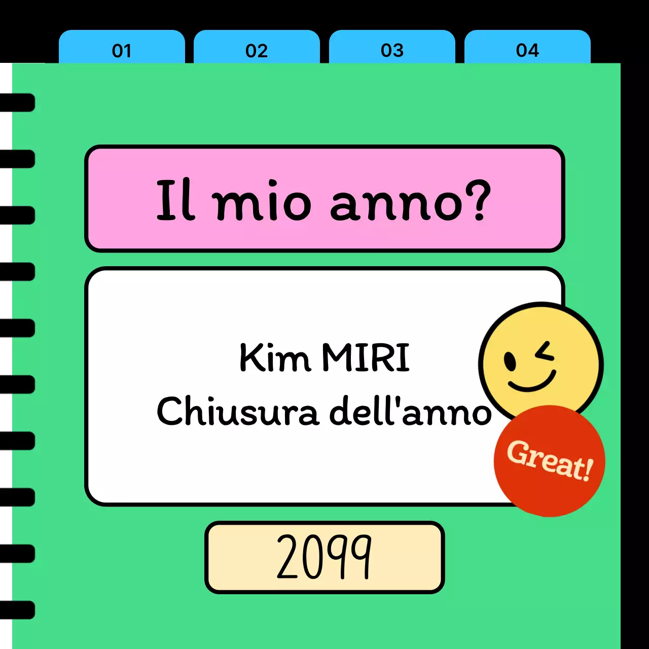 Un post di domande e risposte in stile kitsch, in azzurro e Capodanno.