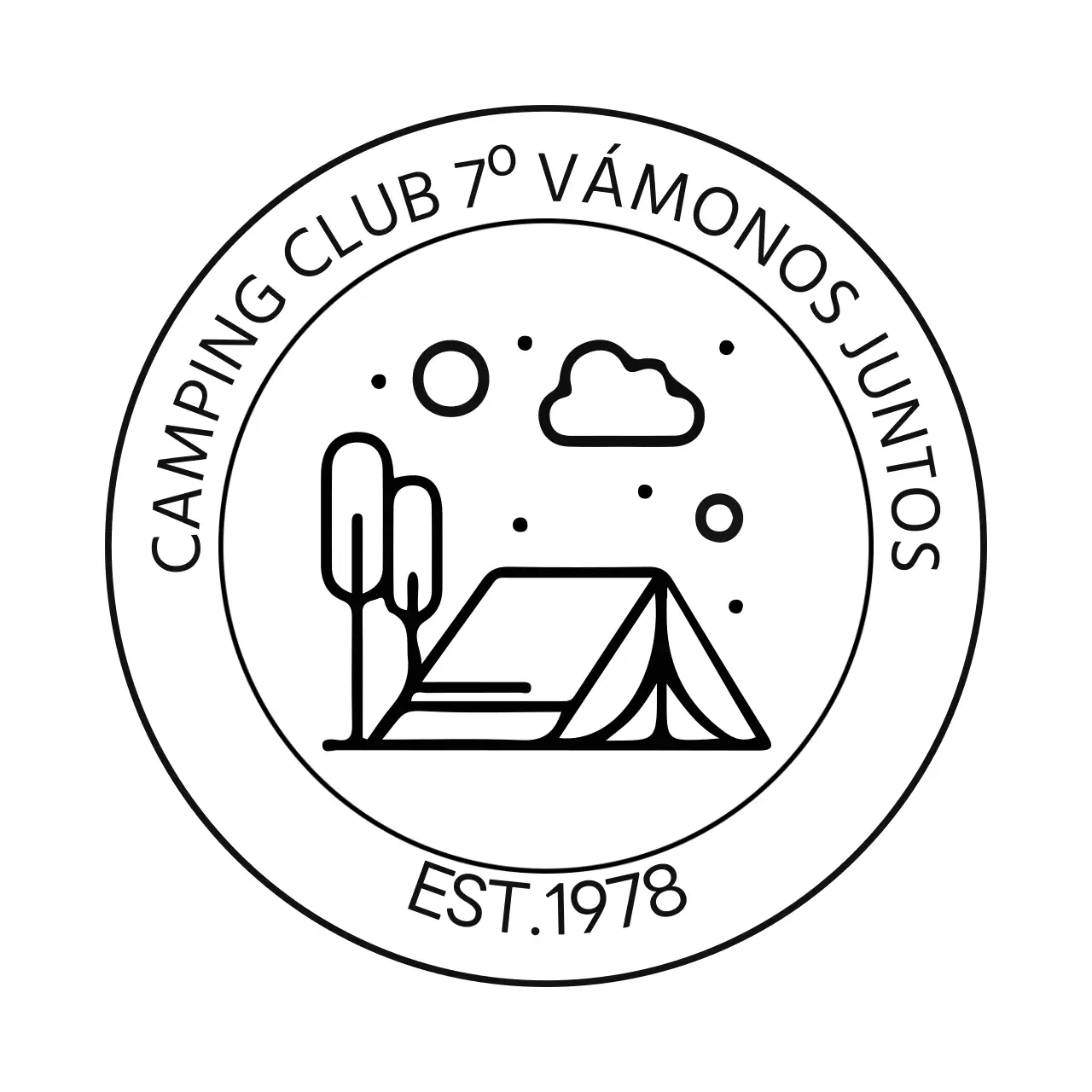 Club de camping sencillo en forma de logotipo con una ilustración de camping