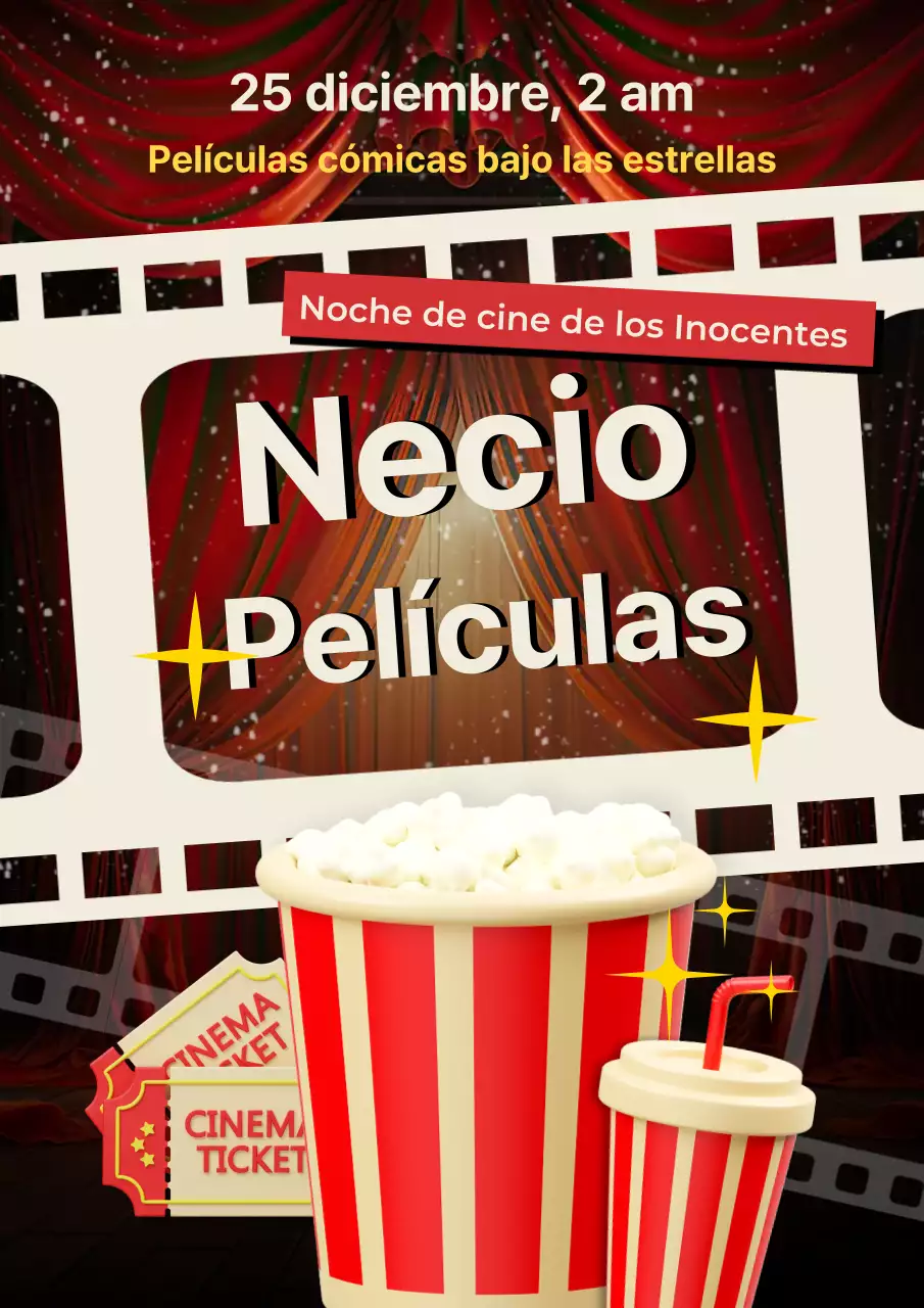 Invitación de moda para la noche de cine de los Inocentes en rojo y blanco