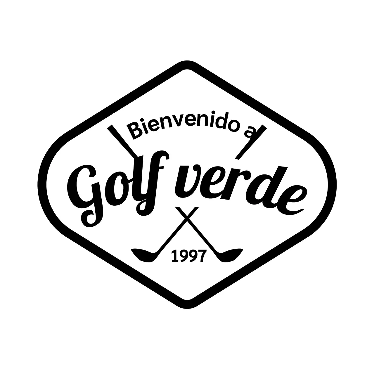 Concepto sencillo de palo de golf con logotipo de golf y letra manuscrita