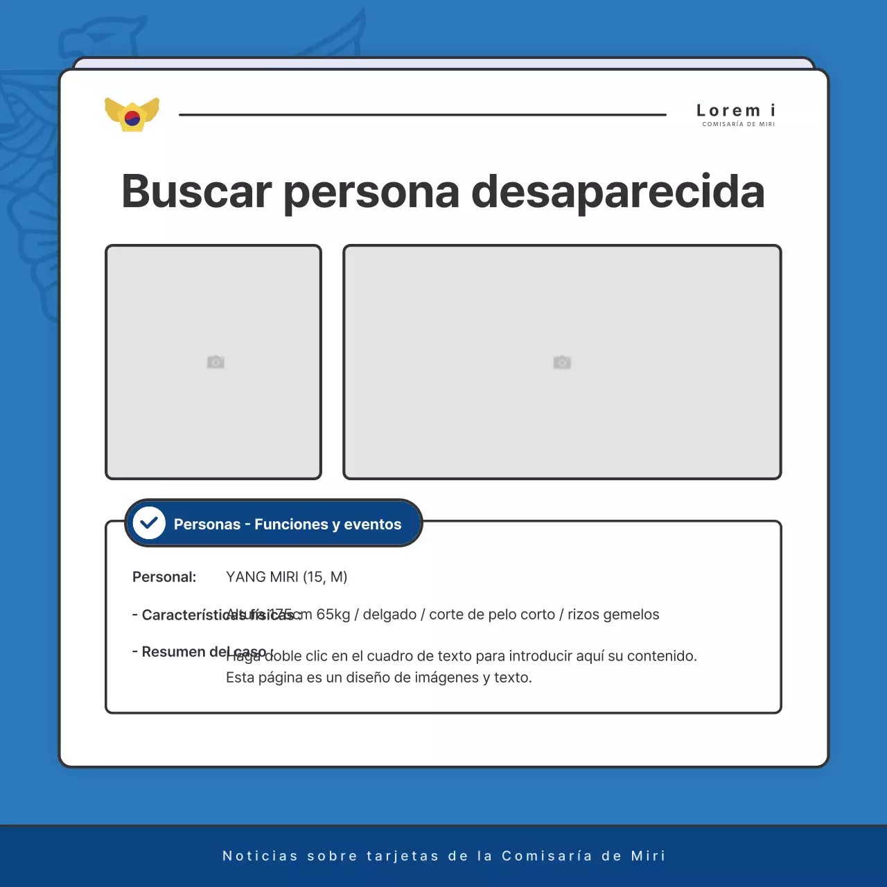 Anuncios por defecto del boletín de la comisaría de policía en azul y azul marino