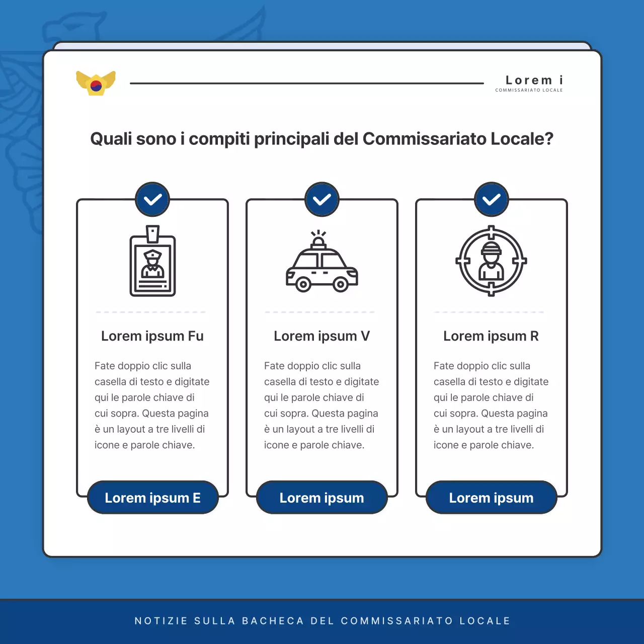 Affissioni di default del bollettino della stazione di polizia in blu e blu navy