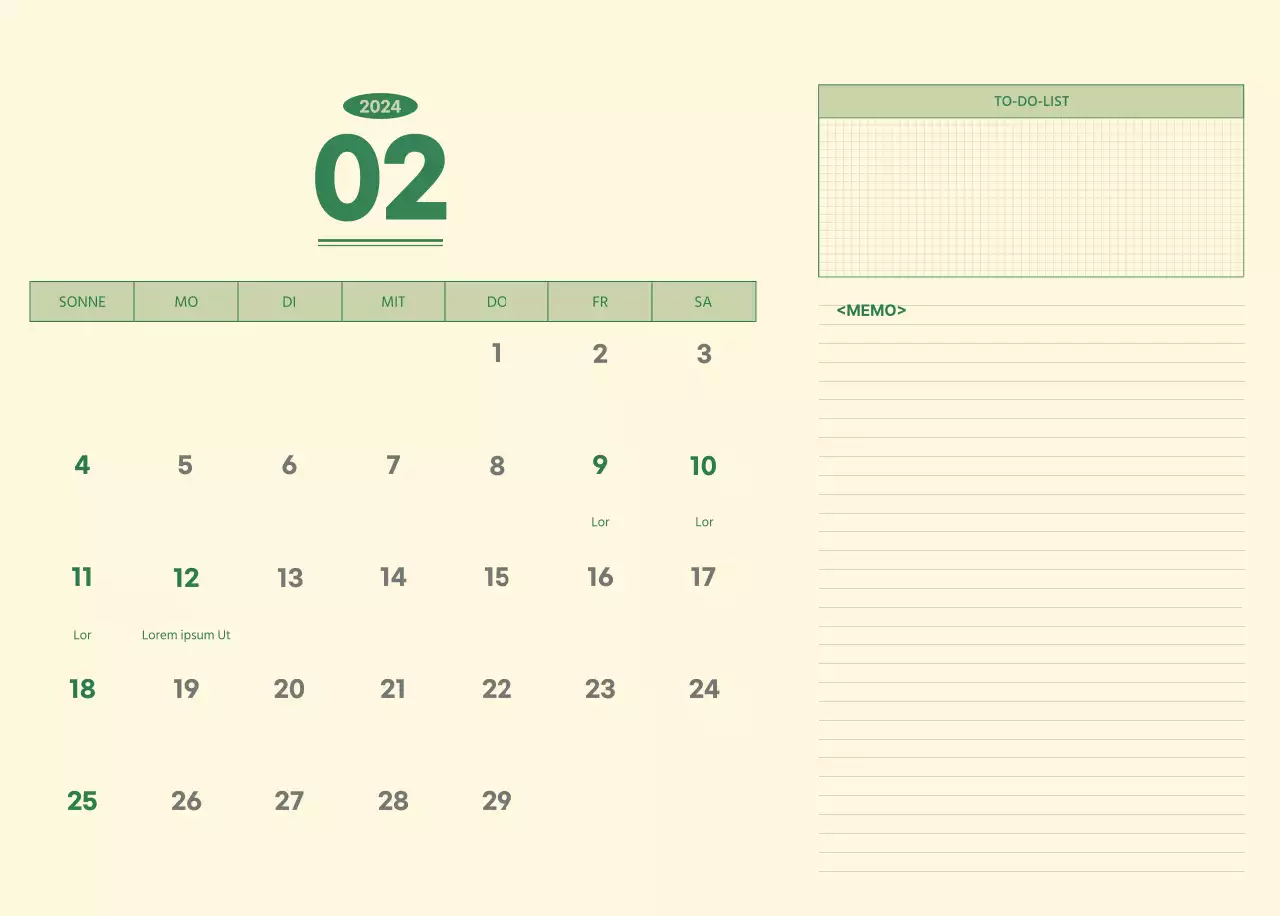 SAT D-day Notizblock Konzept Wandkalender in grün und hellgelb