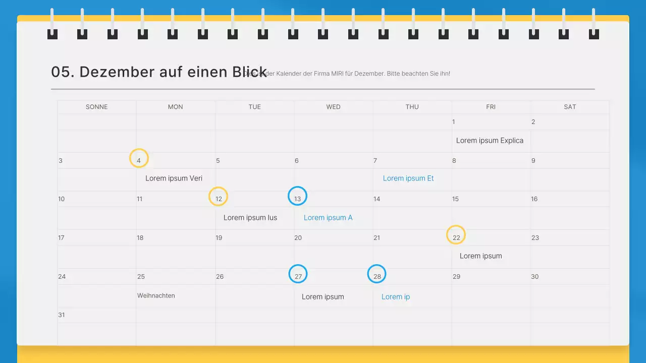 Einfacher monatlicher Unternehmens-Newsletter in Blau und Gelb