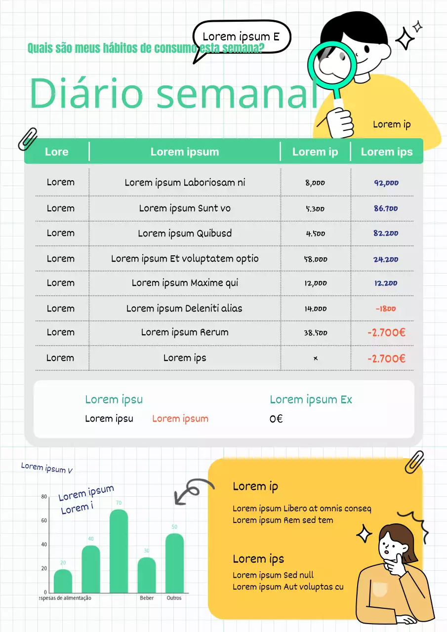 Agenda doméstica semanal simples amarela e verde