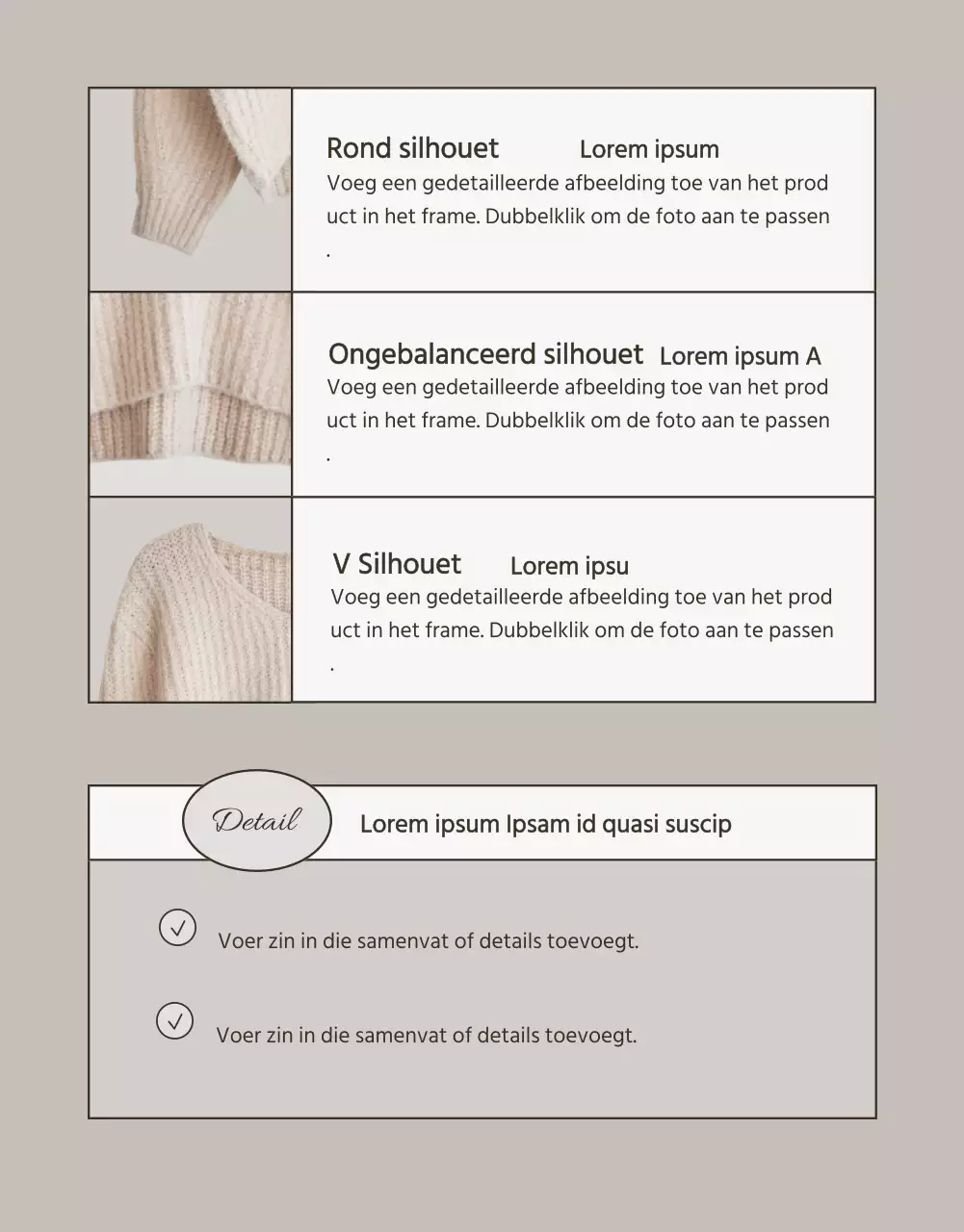 Moderne gebreide winterkleding in beige en bruin