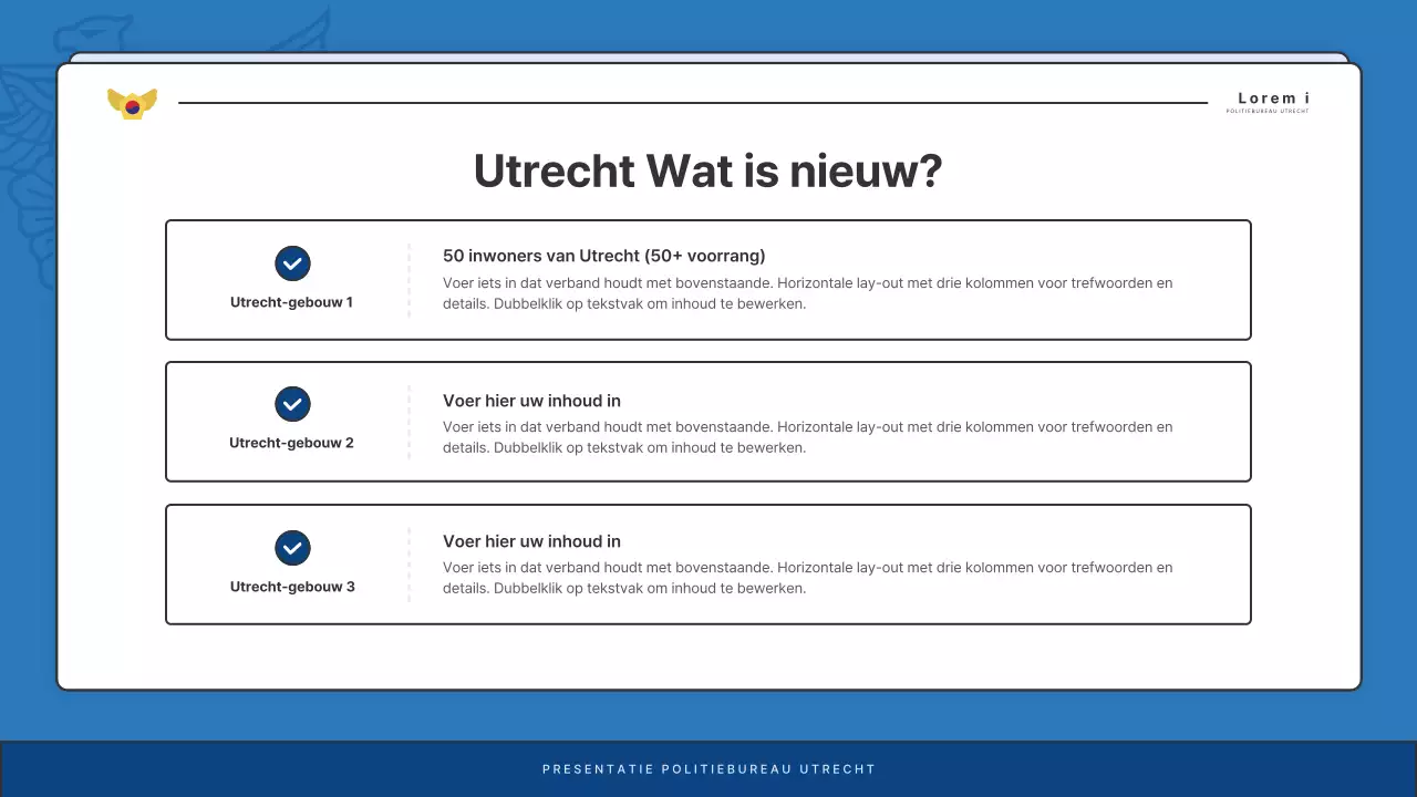 Standaard nieuwsbriefberichten politiebureau in blauw en marineblauw