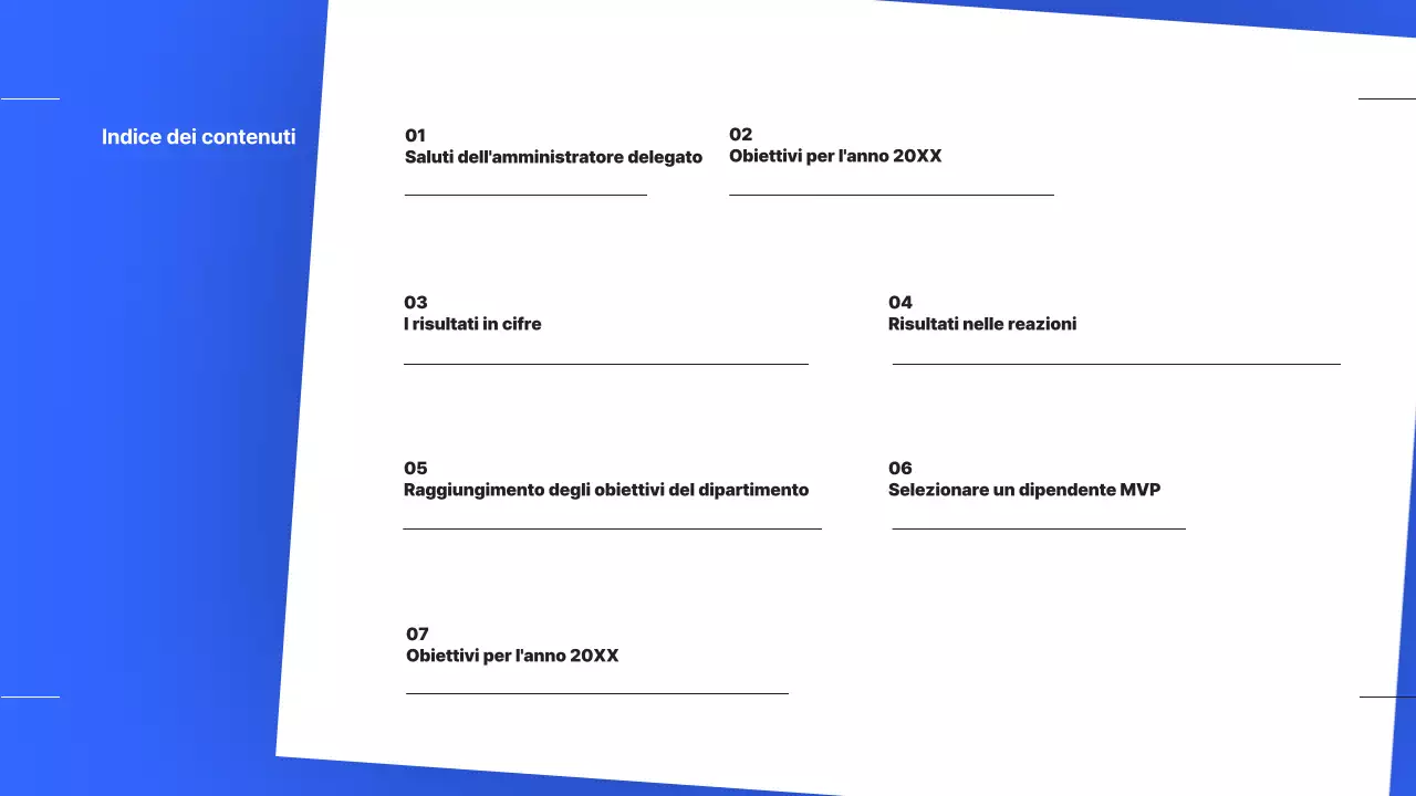 Un semplice rapporto di performance di fine anno in blu