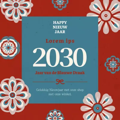 Een retro nieuwjaarskaart in rood en mint