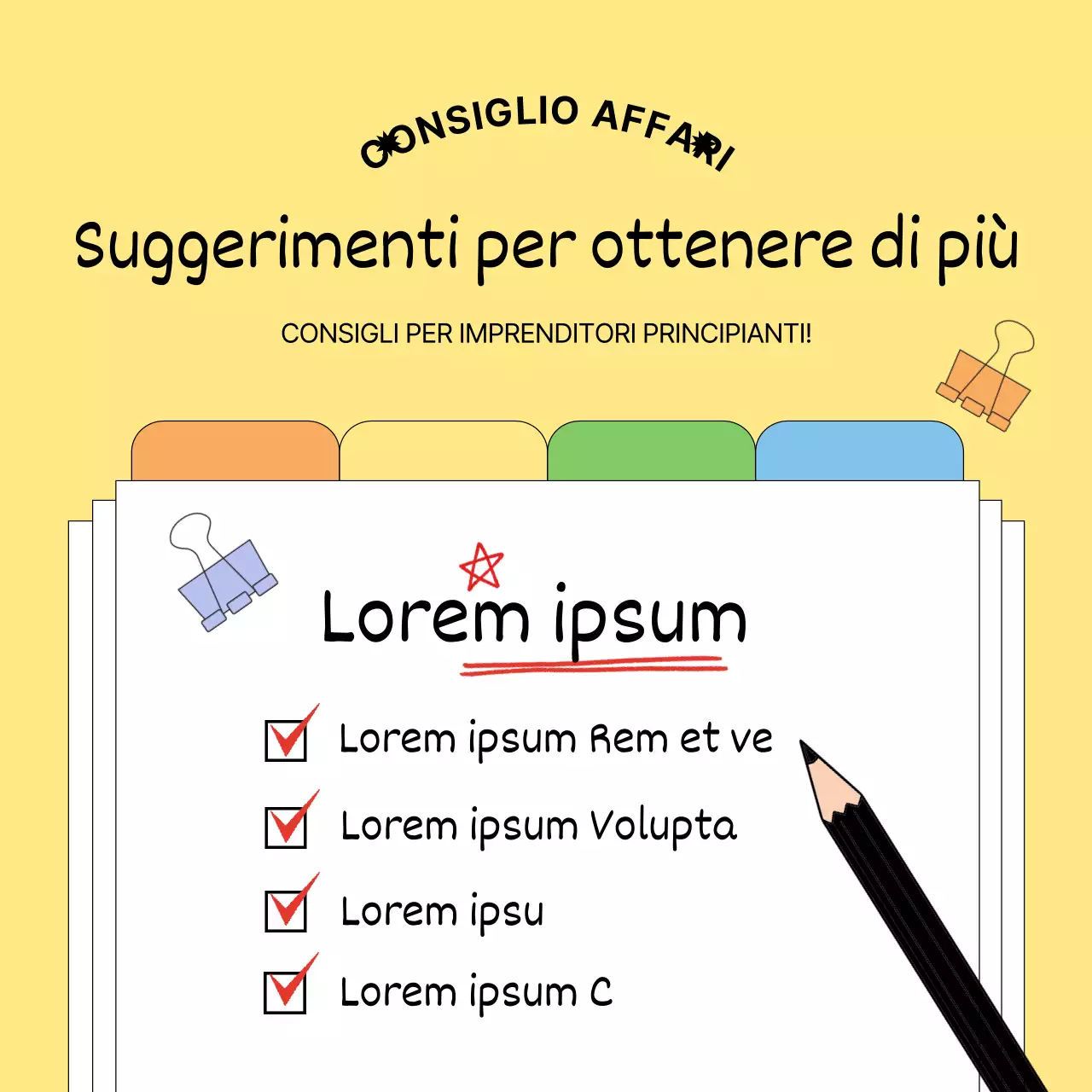 Semplici consigli commerciali in giallo e nero