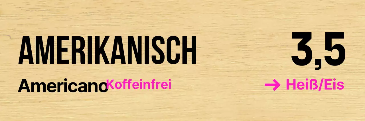 Café mit klarer schwarzer Schrift und rosa Akzenten