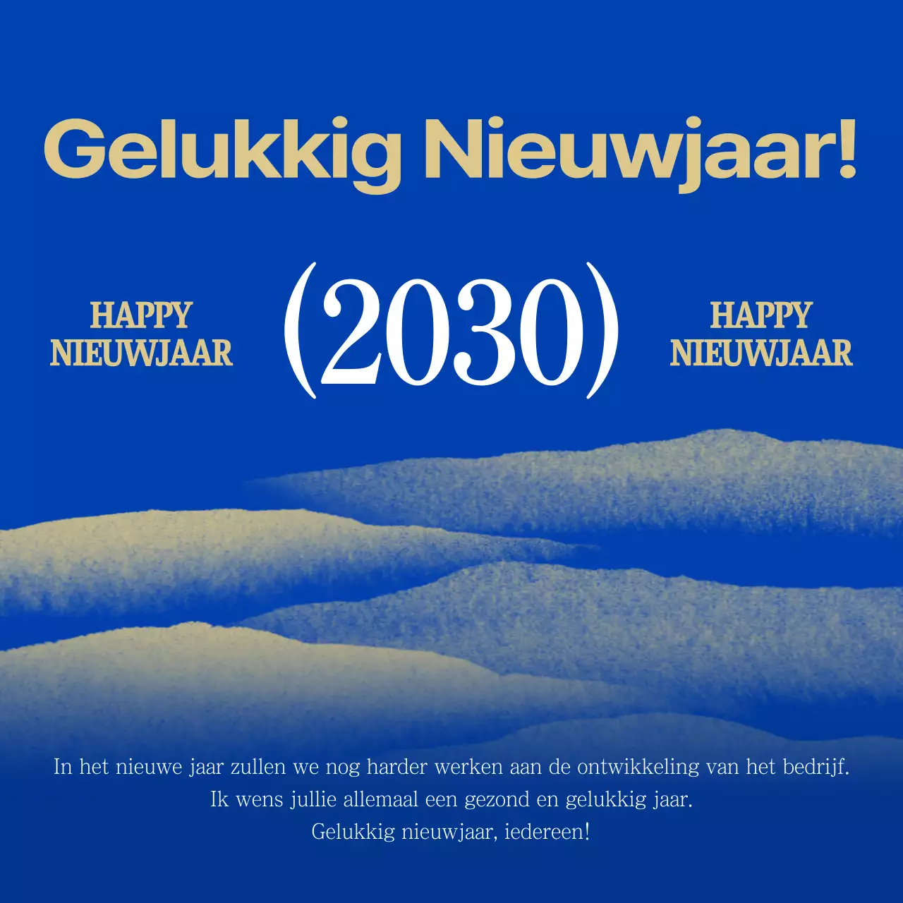Nieuwjaarskaart met blauwe en gouden accenten