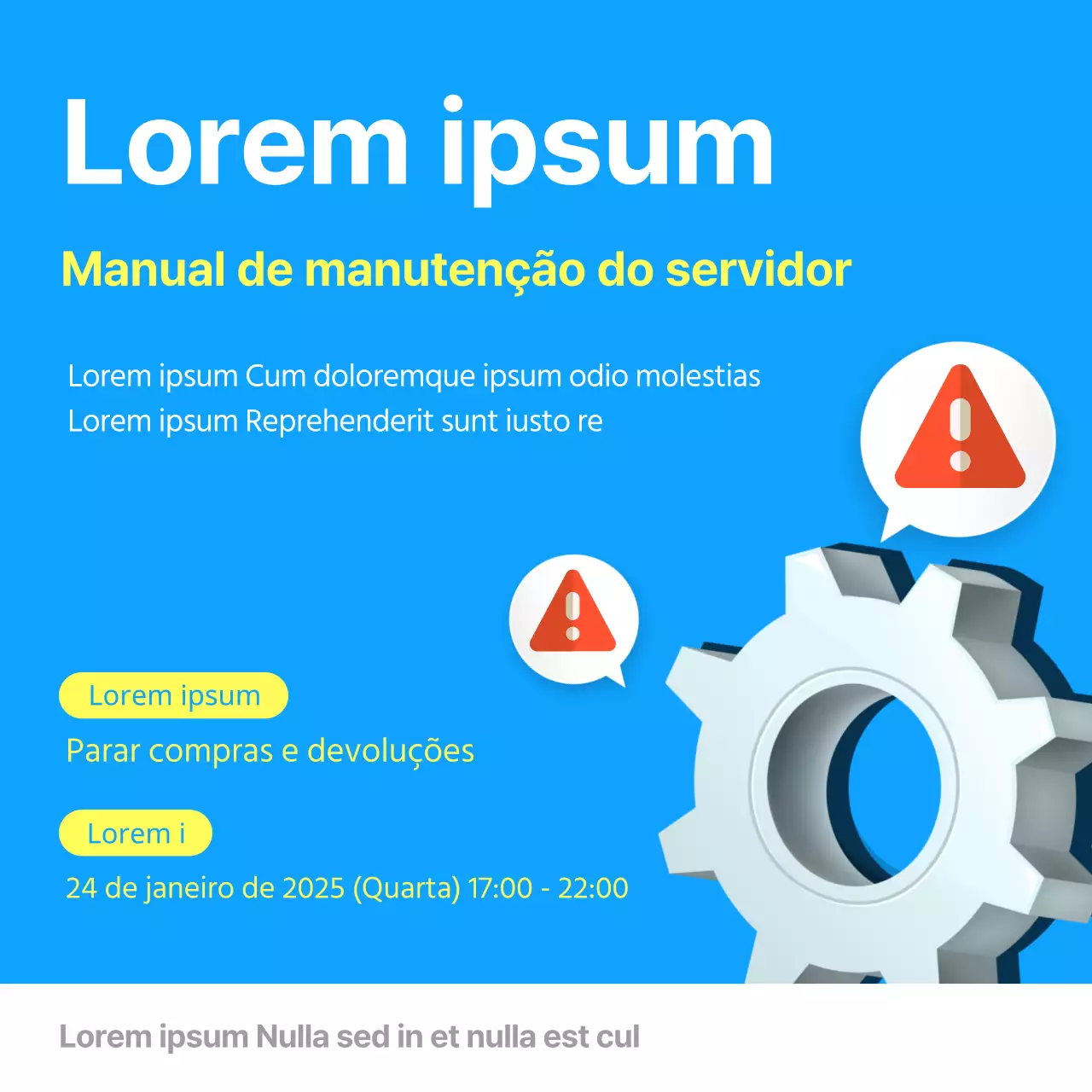 Página inicial minimalista azul e amarela aviso de manutenção do servidor