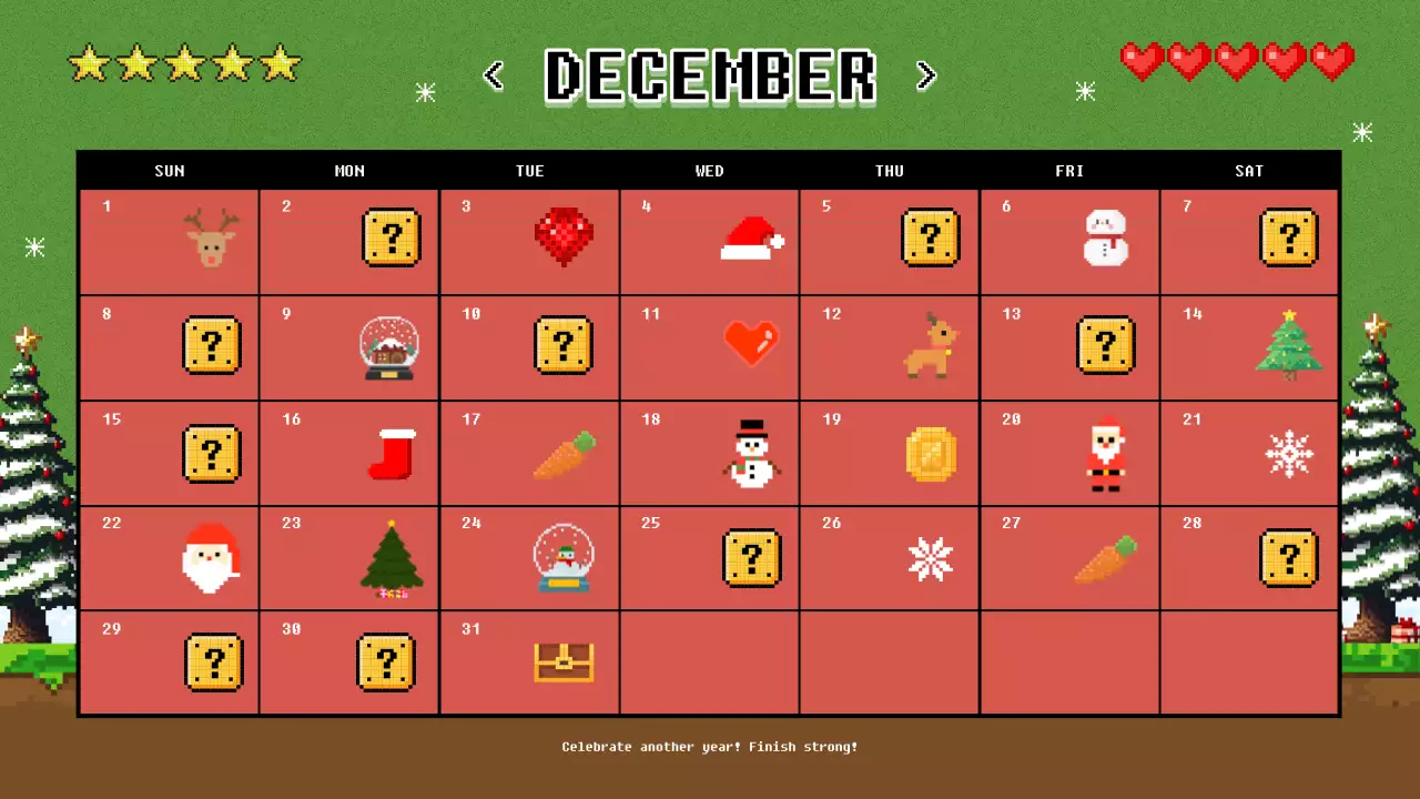 빨강과 하늘색의 레트로한 새해 1년 달력