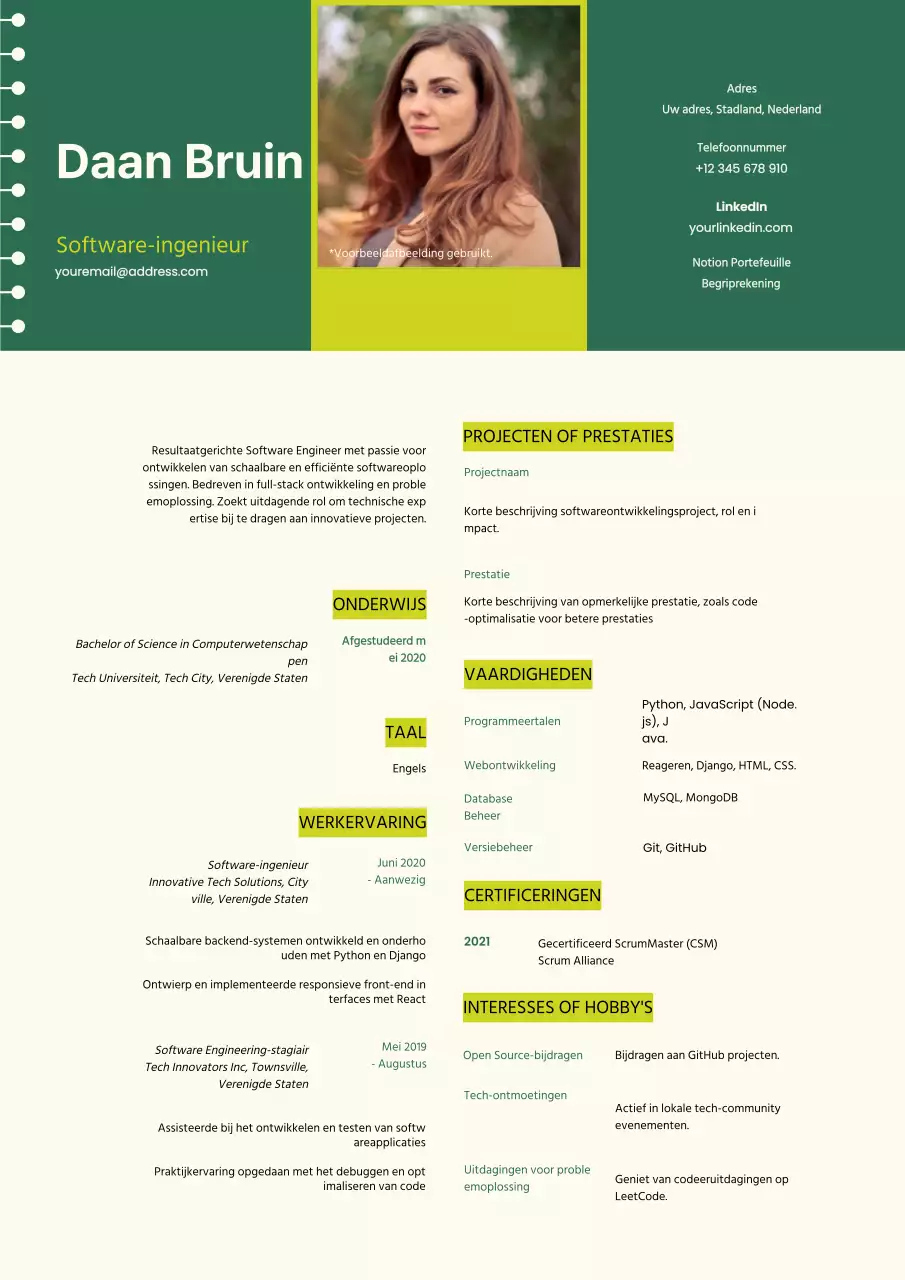 Groen en Beige Trendy Software Engineer CV