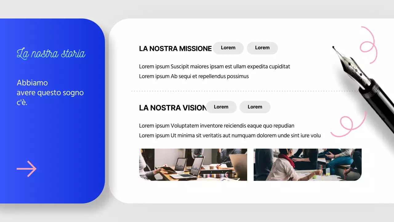 Lettera di presentazione di una società di storytelling moderna in blu e rosa