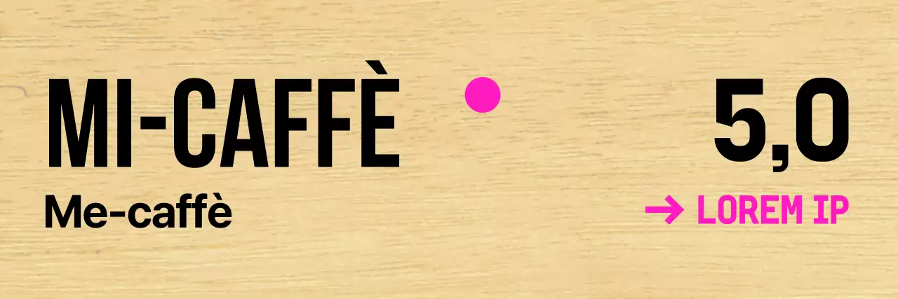 Caffè con scritte nere e accenti rosa.