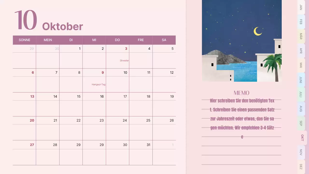 Klassischer Terminkalender in Rosa und Hellblau