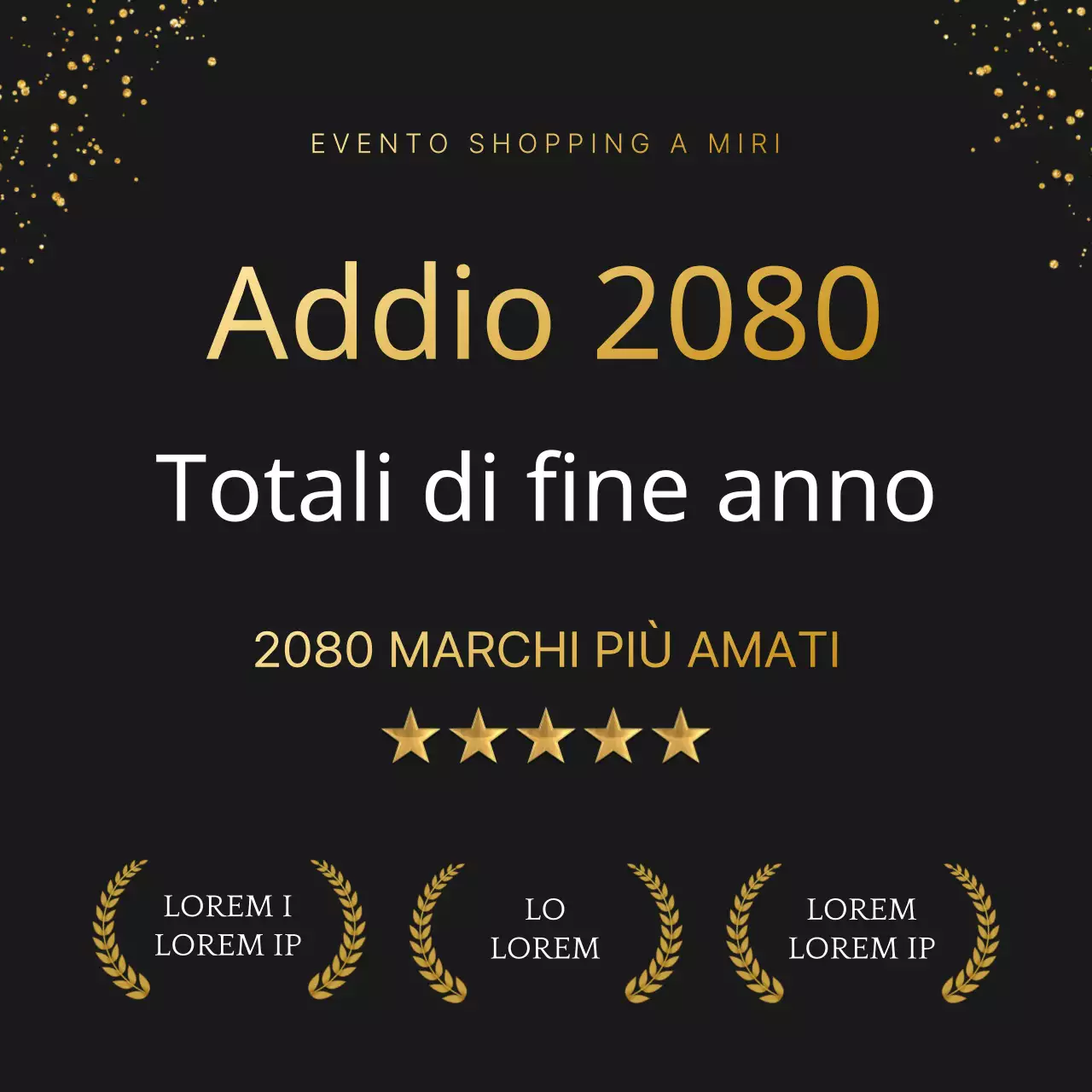 Pubblicizzare una vendita di premi di lusso di fine anno in oro e nero