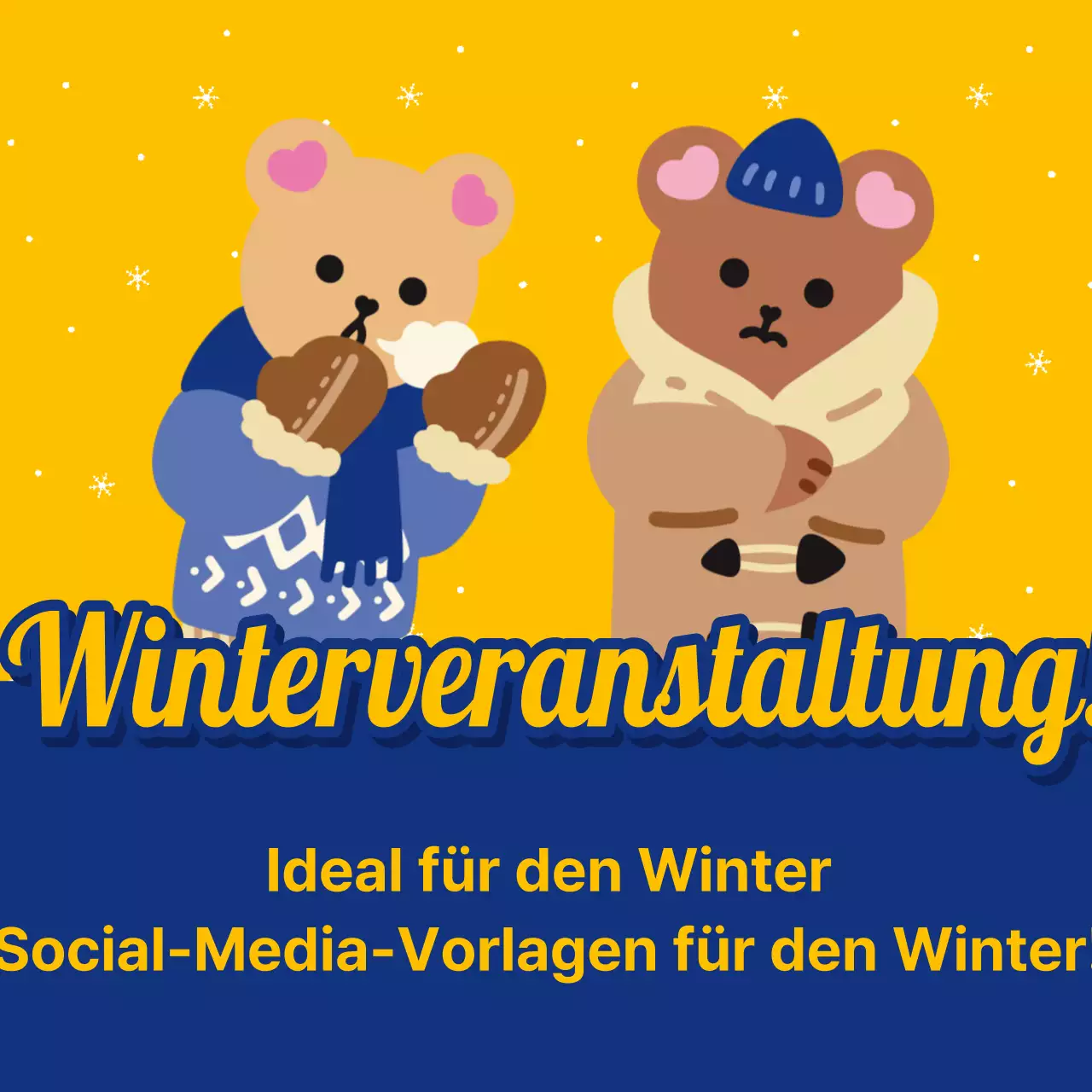 Pop-Art-Anzeigen für Treue- und Rabattaktionen im Winter in Blau und Gelb