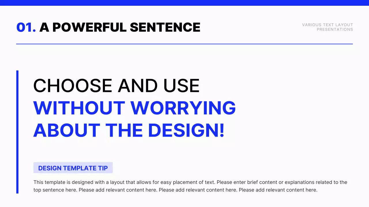Modern text layout report in blue and white