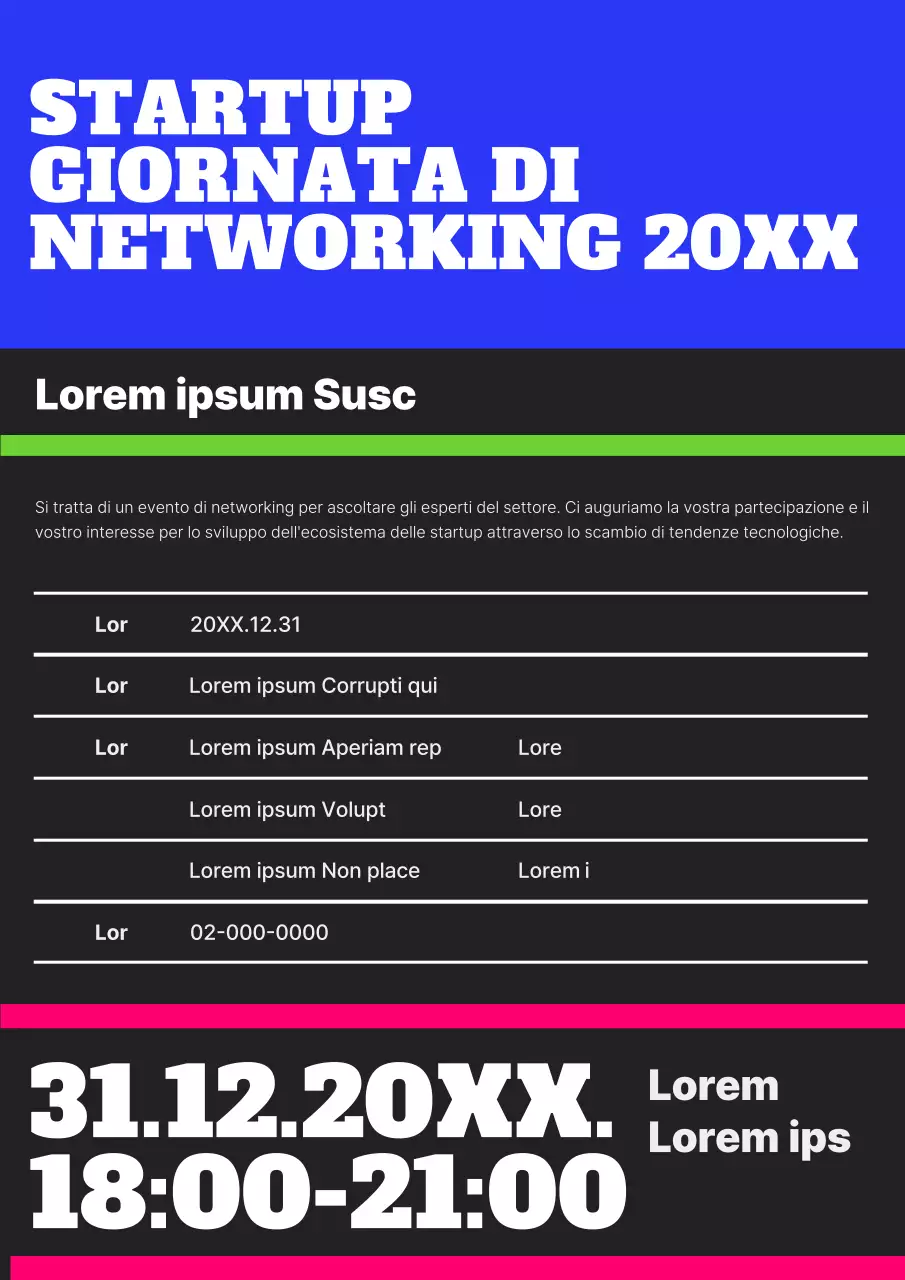 Promuovere eventi di networking per startup di tendenza in blu e nero