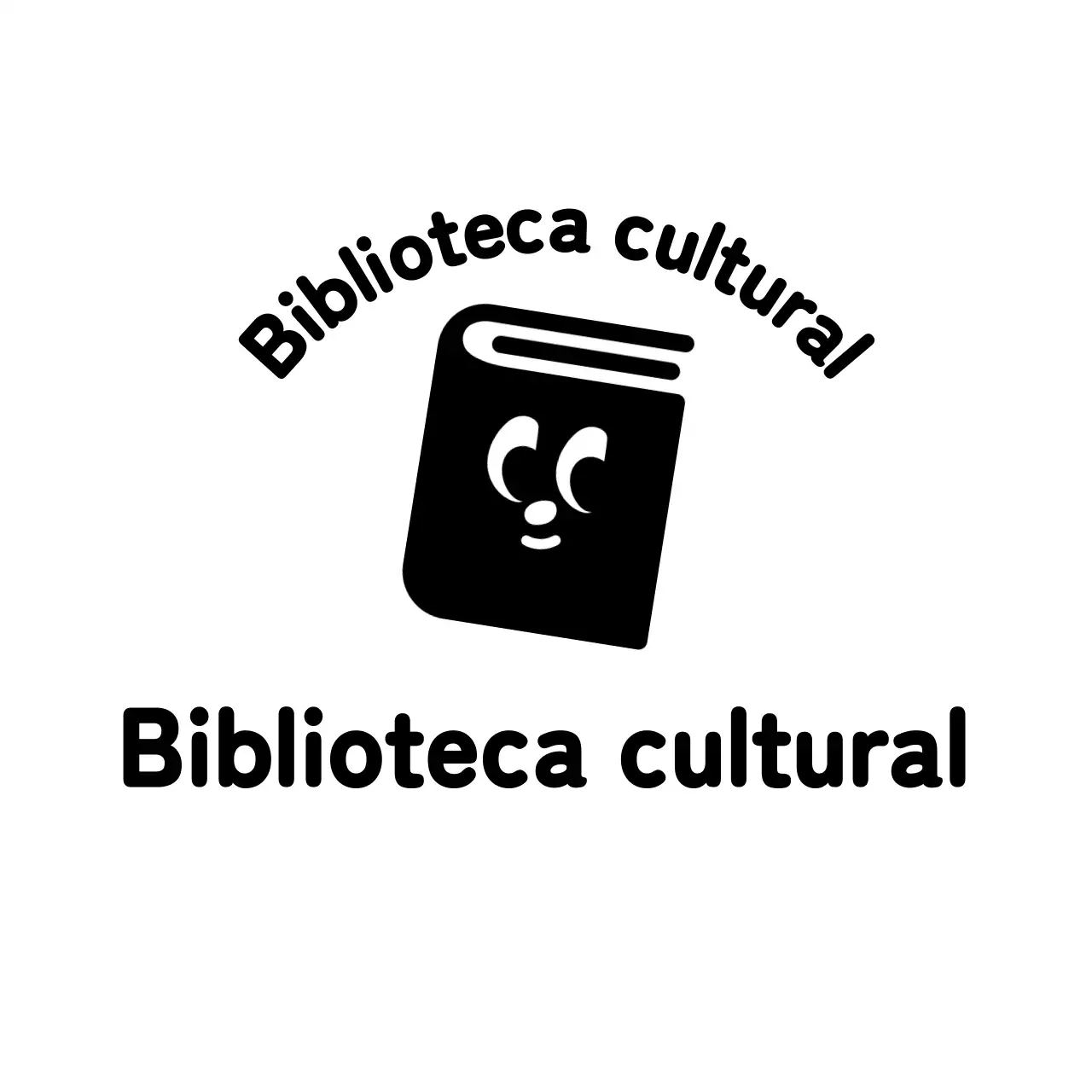 Logotipo de biblioteca con simpática ilustración de libro