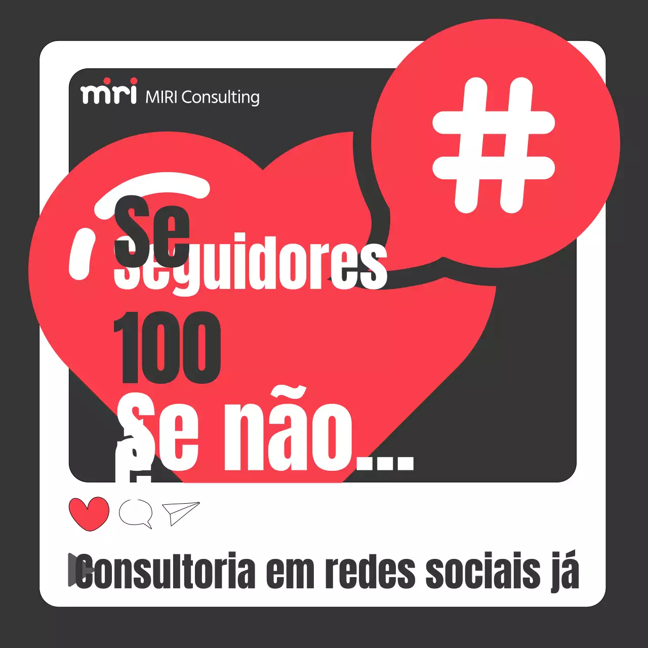 Anúncio pop-art de consultoria em redes sociais em vermelho e preto