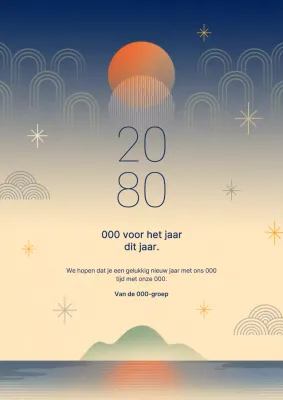 Traditionele nieuwjaarswensen in blauw en oranje