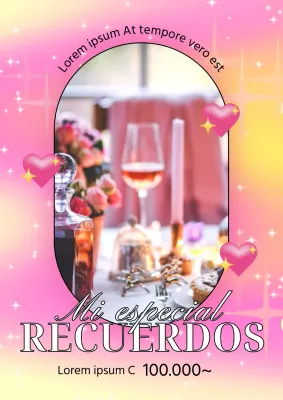 Anuncie un evento de descuento en la reserva de una sala de fiestas de color rosa y amarillo kitsch