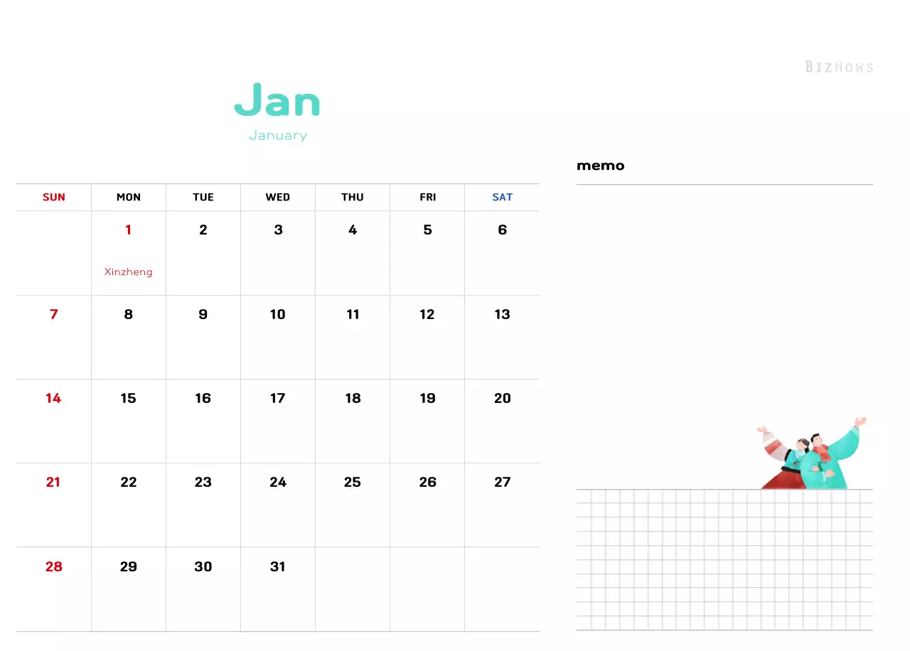 New Year's calendar with a warm, illustrated feel