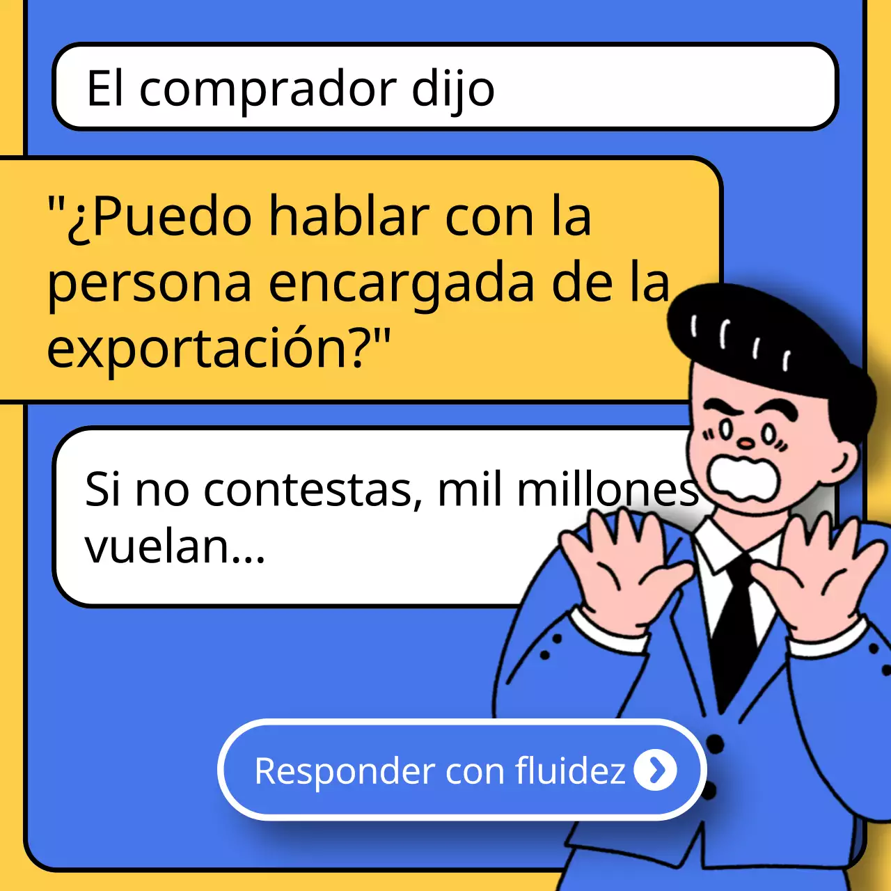 Promoción de una escuela de inglés kitsch en azul y amarillo