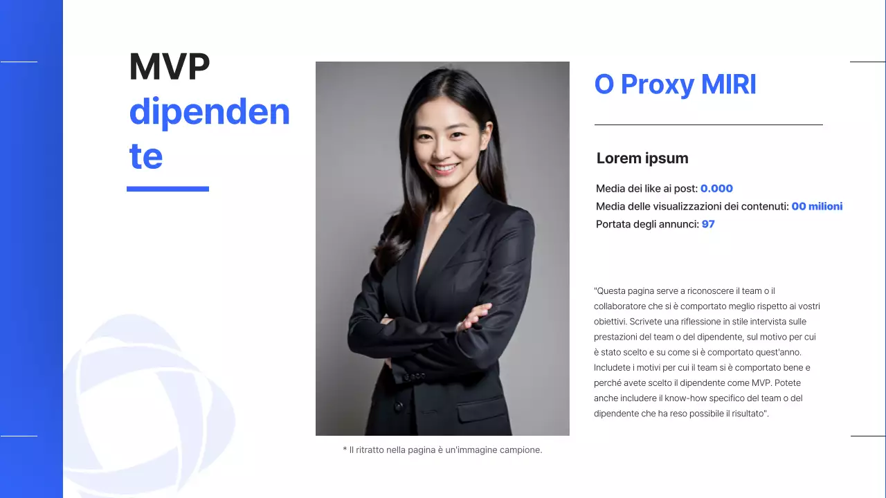 Un semplice rapporto di performance di fine anno in blu