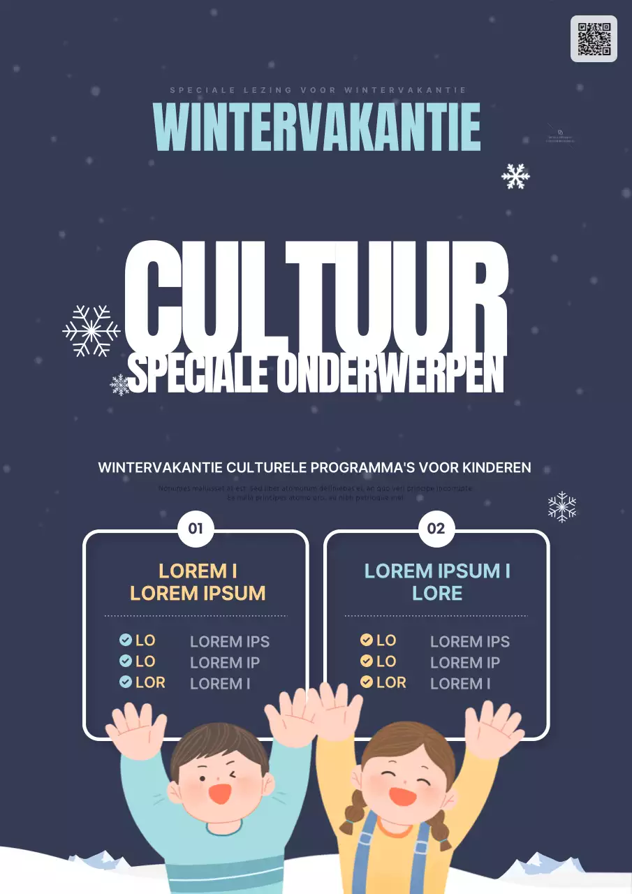 De culturele winterspecials voor kinderen in marineblauw en wit promoten