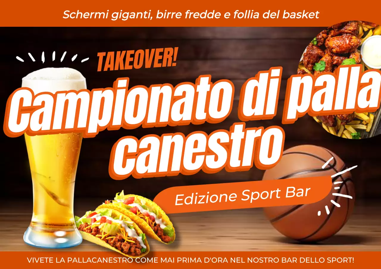 Pubblicità di ristoranti colorati in arancione e bianco che marciano alla follia