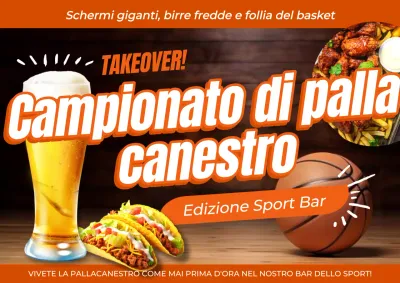 Pubblicità di ristoranti colorati in arancione e bianco che marciano alla follia