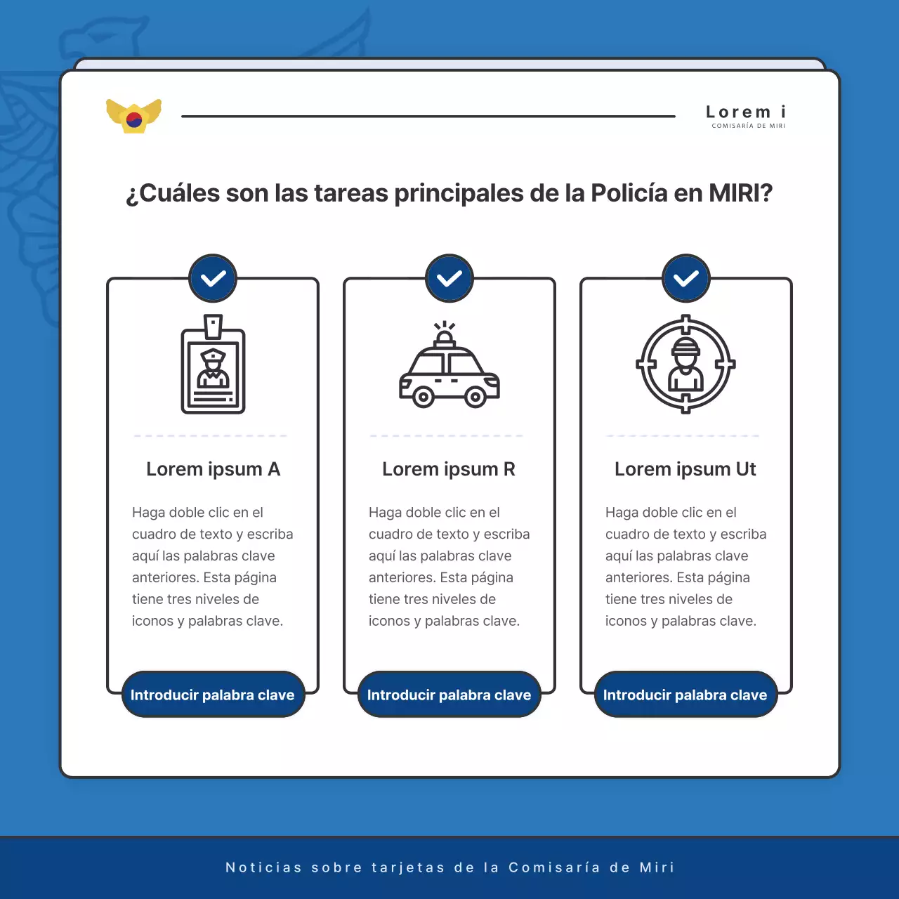 Anuncios por defecto del boletín de la comisaría de policía en azul y azul marino