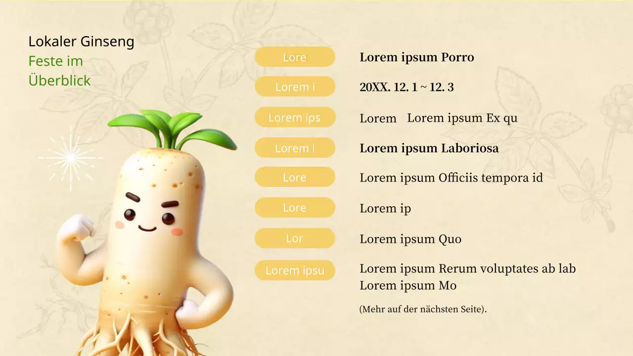 Ein einfacher gelb-grüner Plan für ein lokales Ginseng-Festival