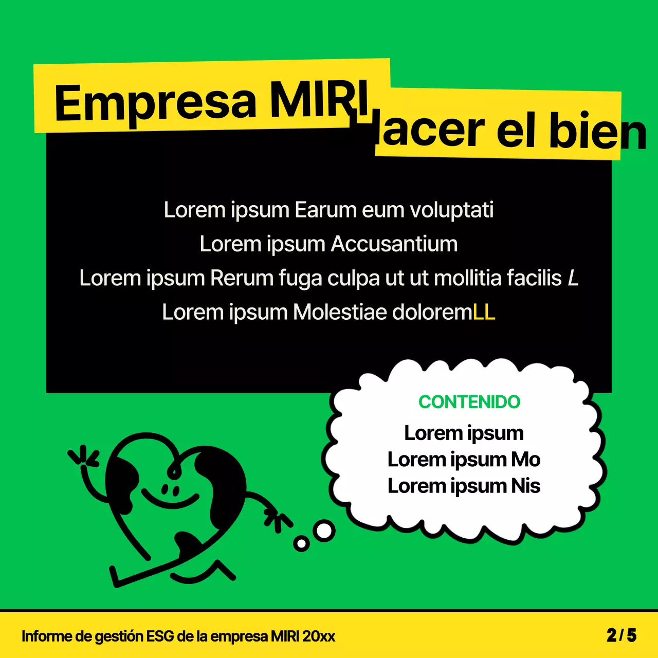 Una declaración de actividades ESG kitsch, amarilla y chartreuse