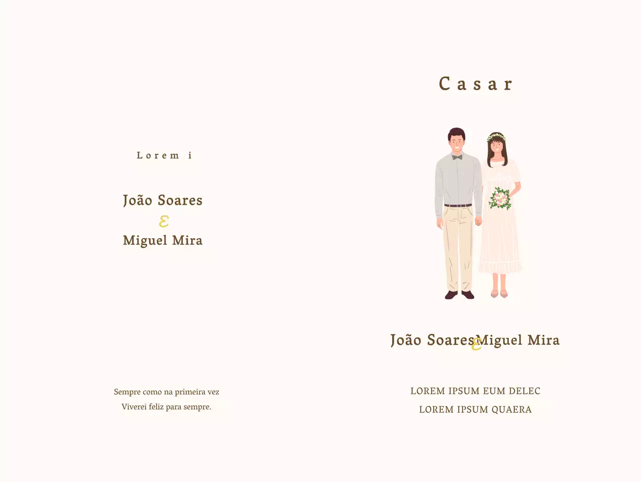 Design de convite de casamento emotivo com ilustrações de casamento quentes sobre um fundo bege