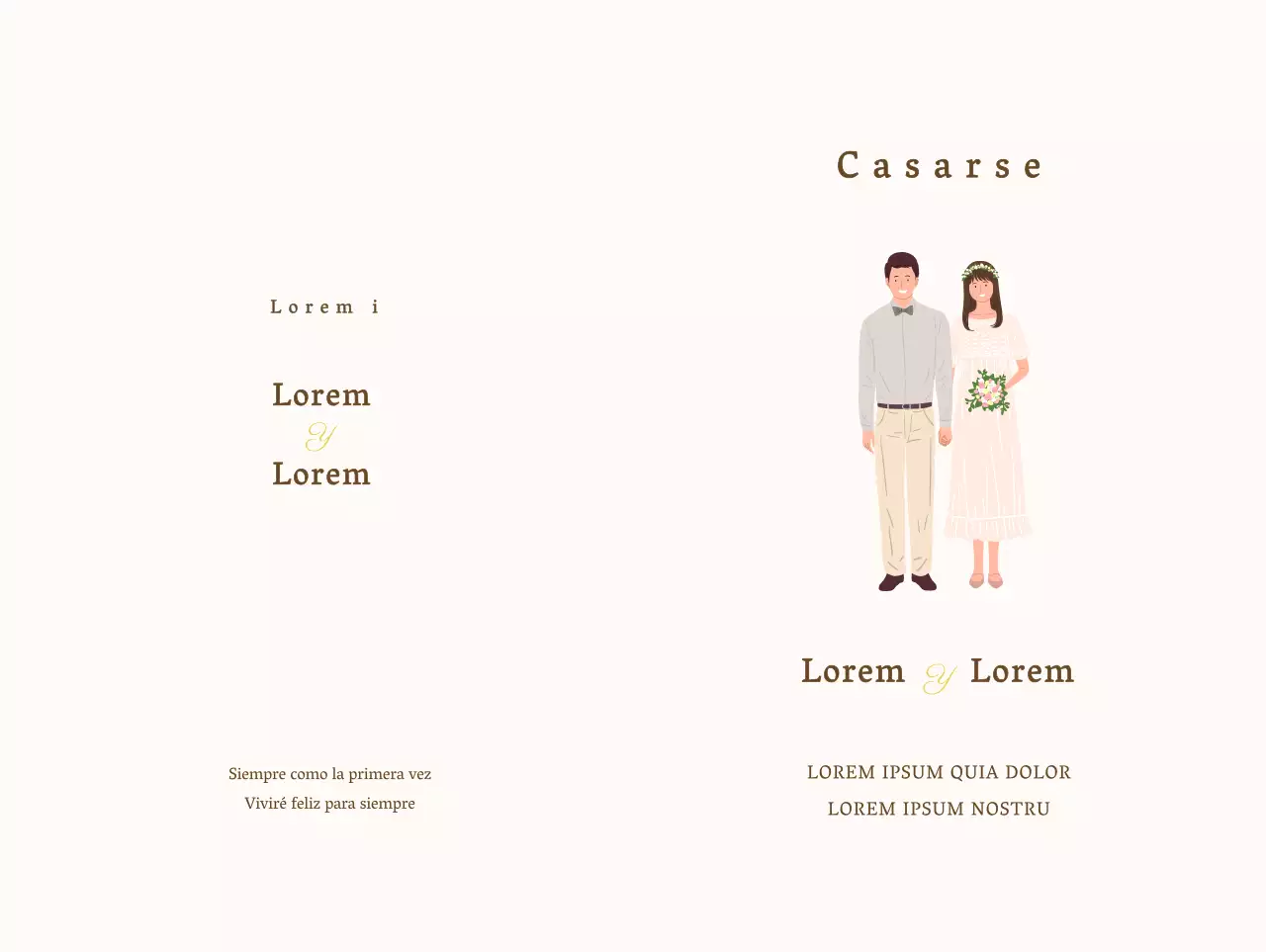 Emotivo diseño de invitación de boda con cálidas ilustraciones nupciales sobre fondo beige