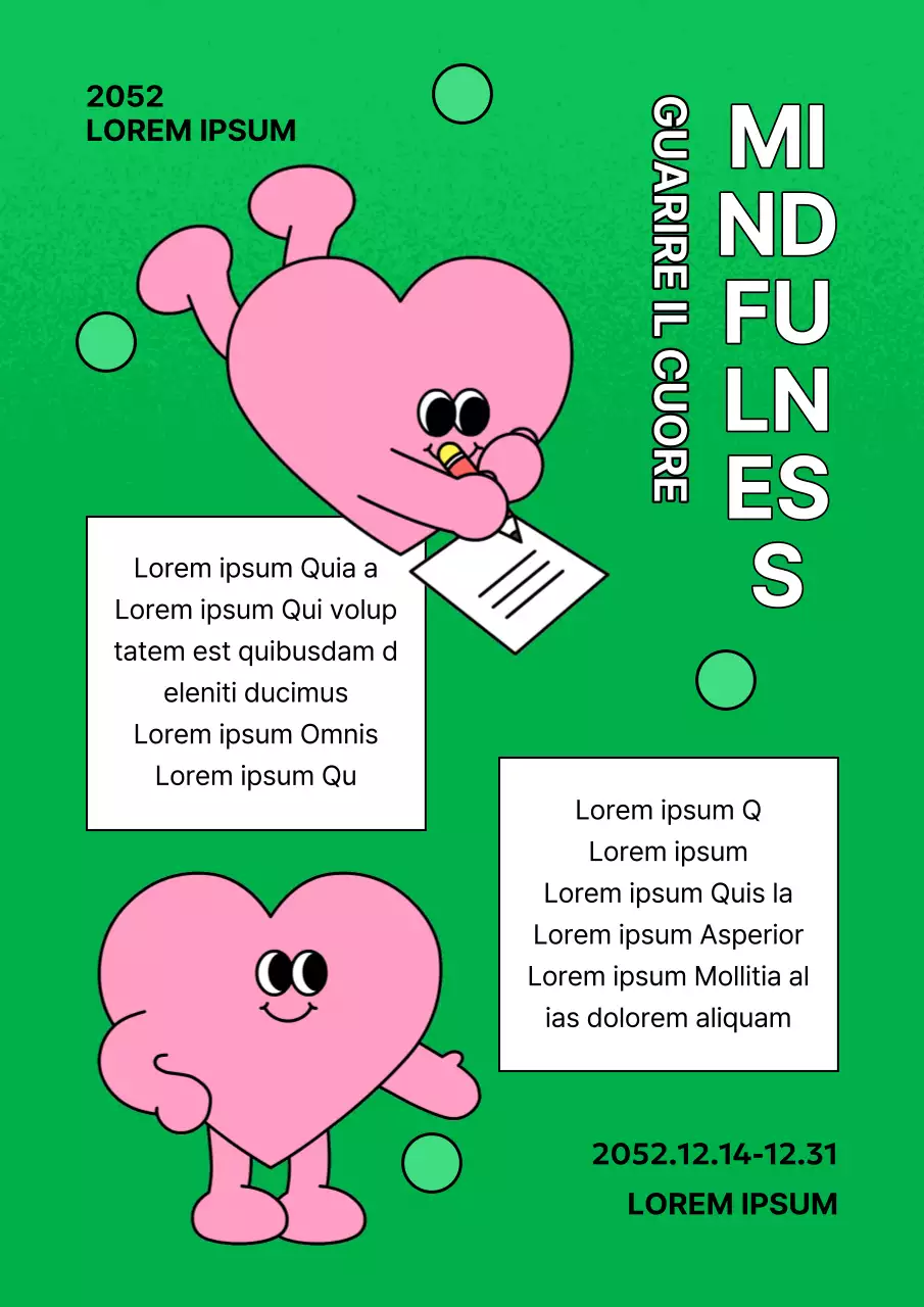 Una pubblicità kitsch di una conferenza sulla salute mentale in verde e rosa