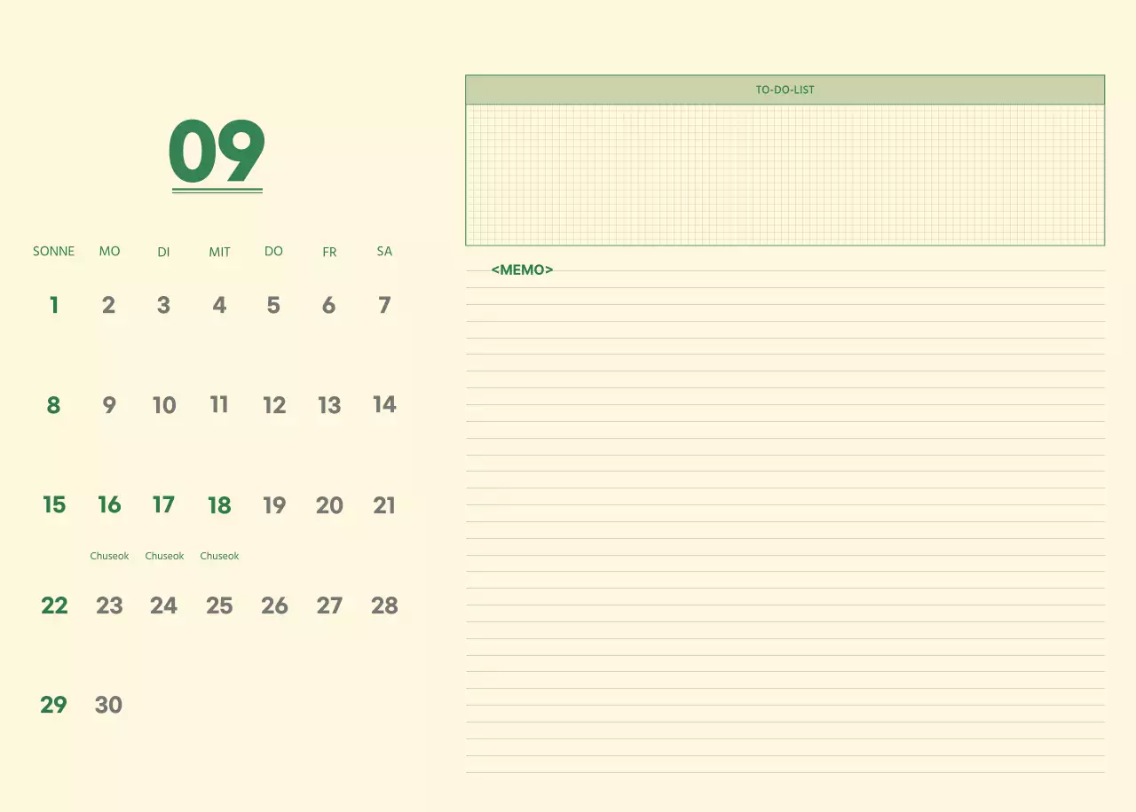 SAT D-day Notizblock Konzept Wandkalender in grün und hellgelb