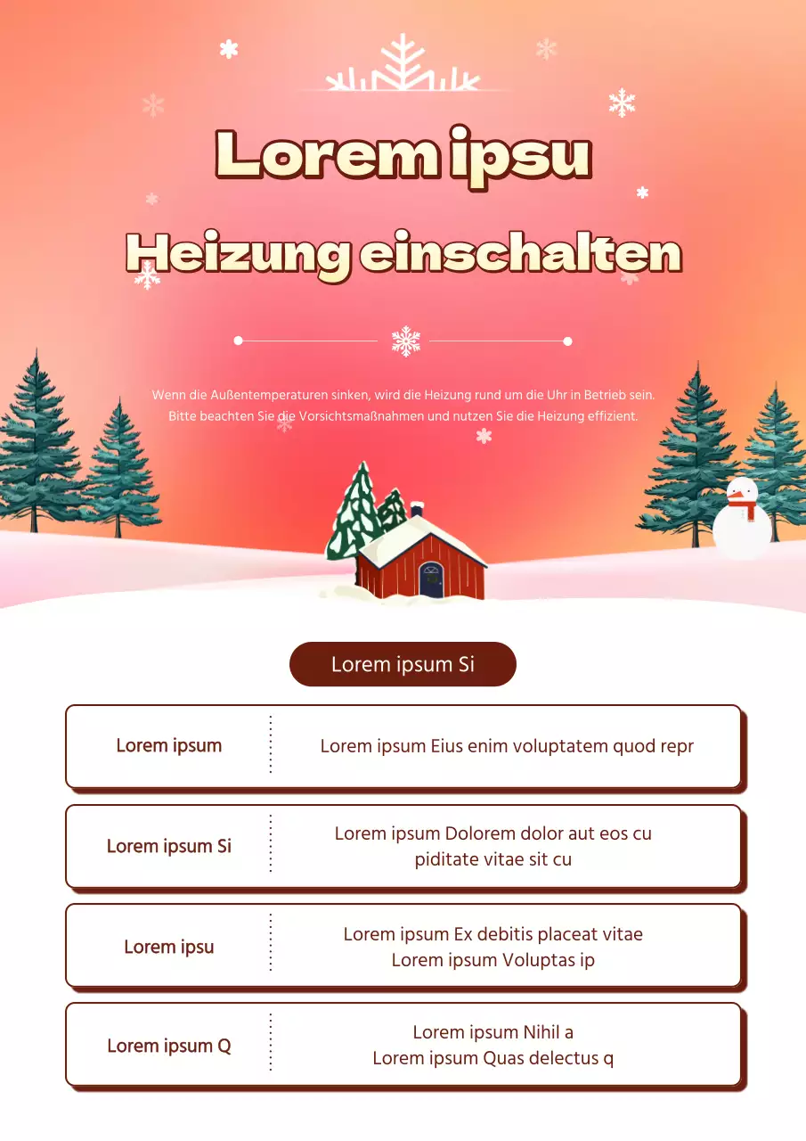 Rosa und weißer Leitfaden zur Umsetzung der Winterheizung