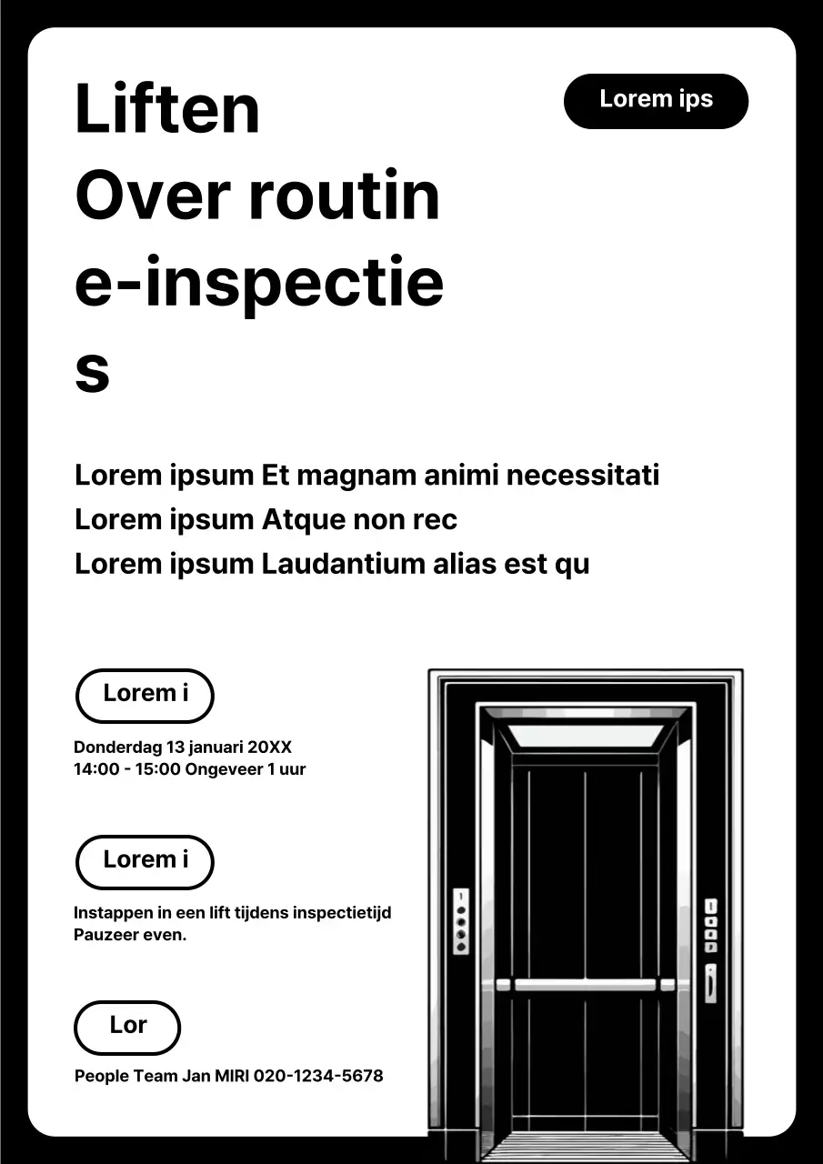 Zwart-wit modern onderhoudsbericht voor lift
