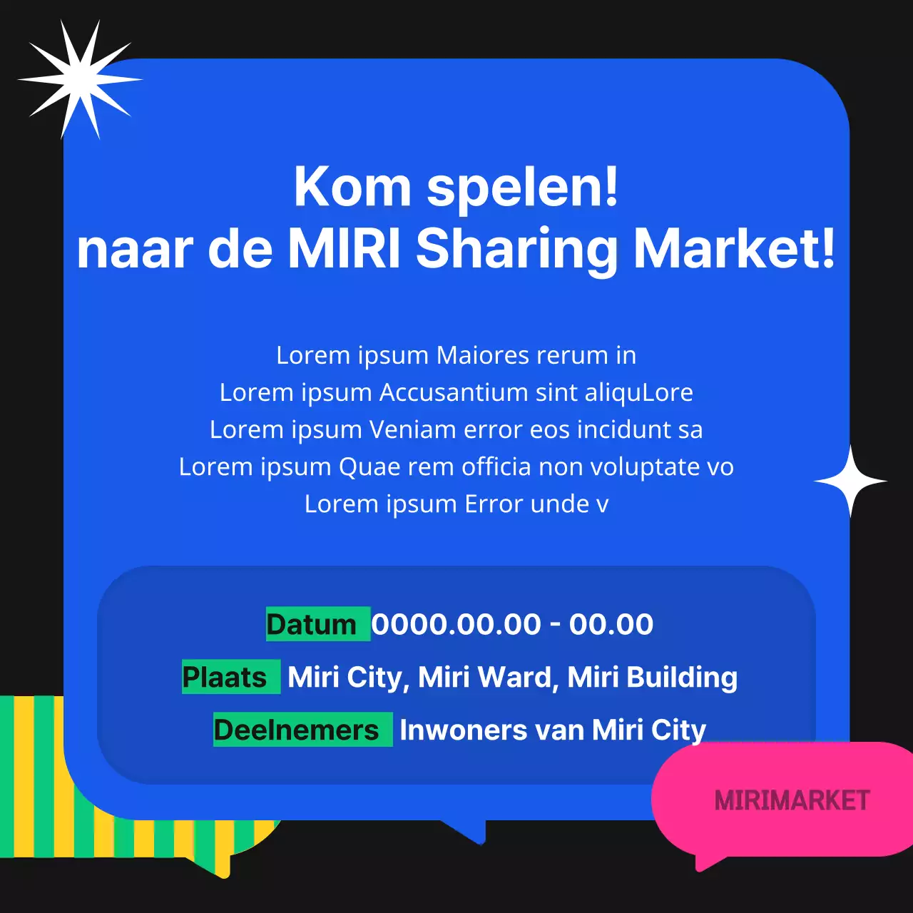 Zwarte en fluorescerende trendy marktaankondiging