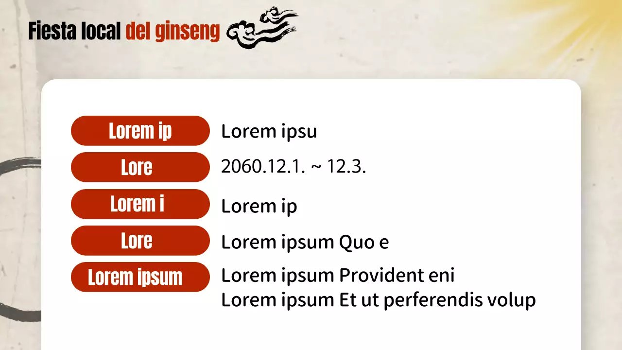 Guía de la fiesta tradicional del ginseng rojo y beige