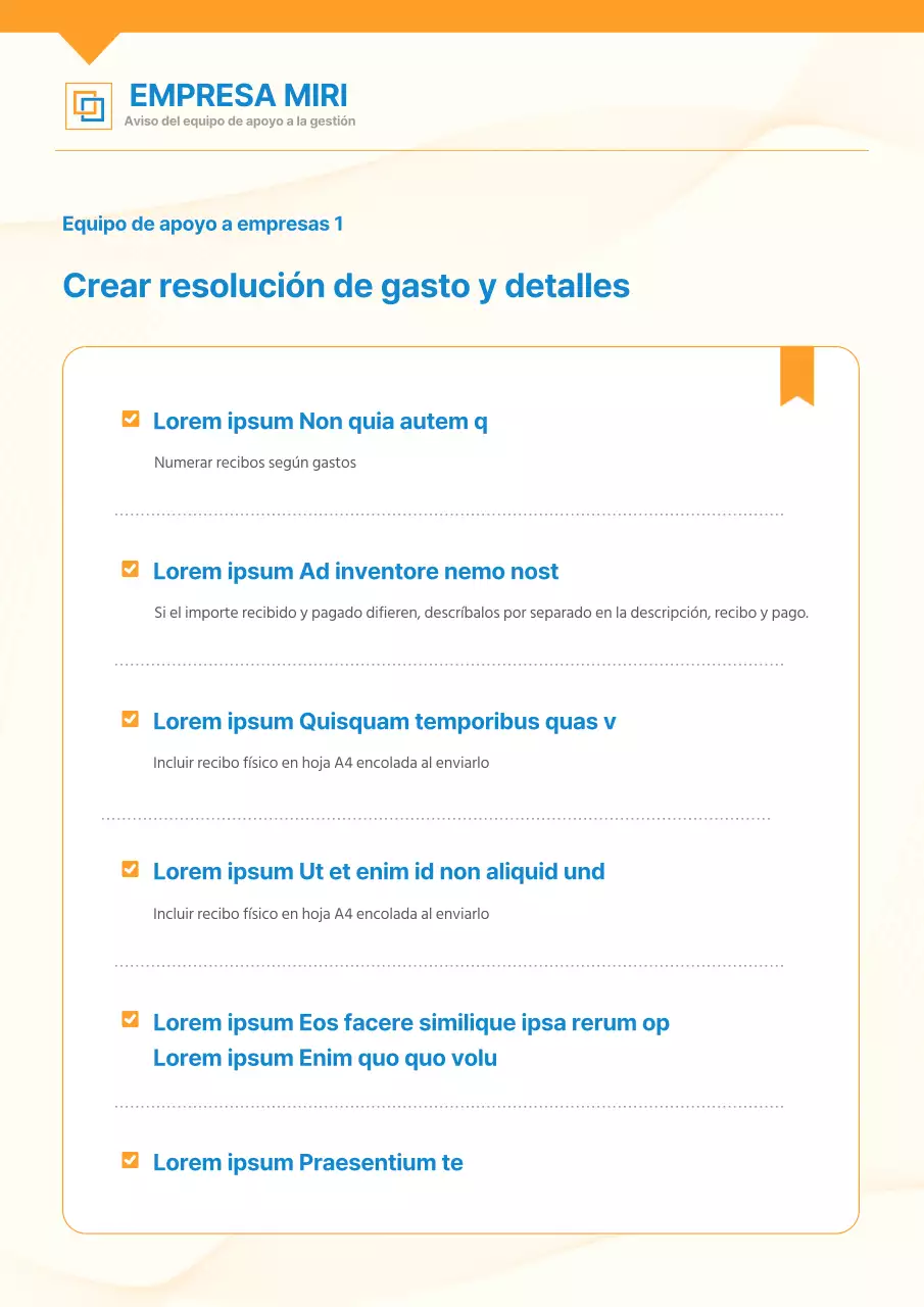 Explicación básica de la creación de una resolución de gastos con fondo azul y amarillo