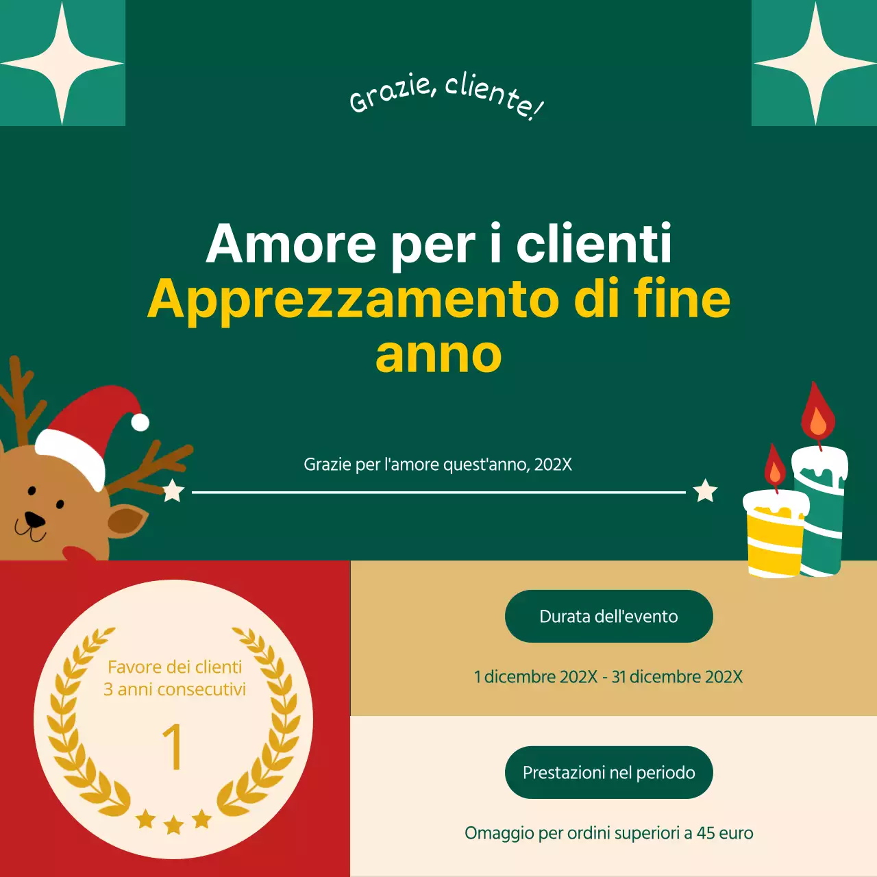 Pubblicizzare un simpatico pacchetto di sagome natalizie in verde e rosso