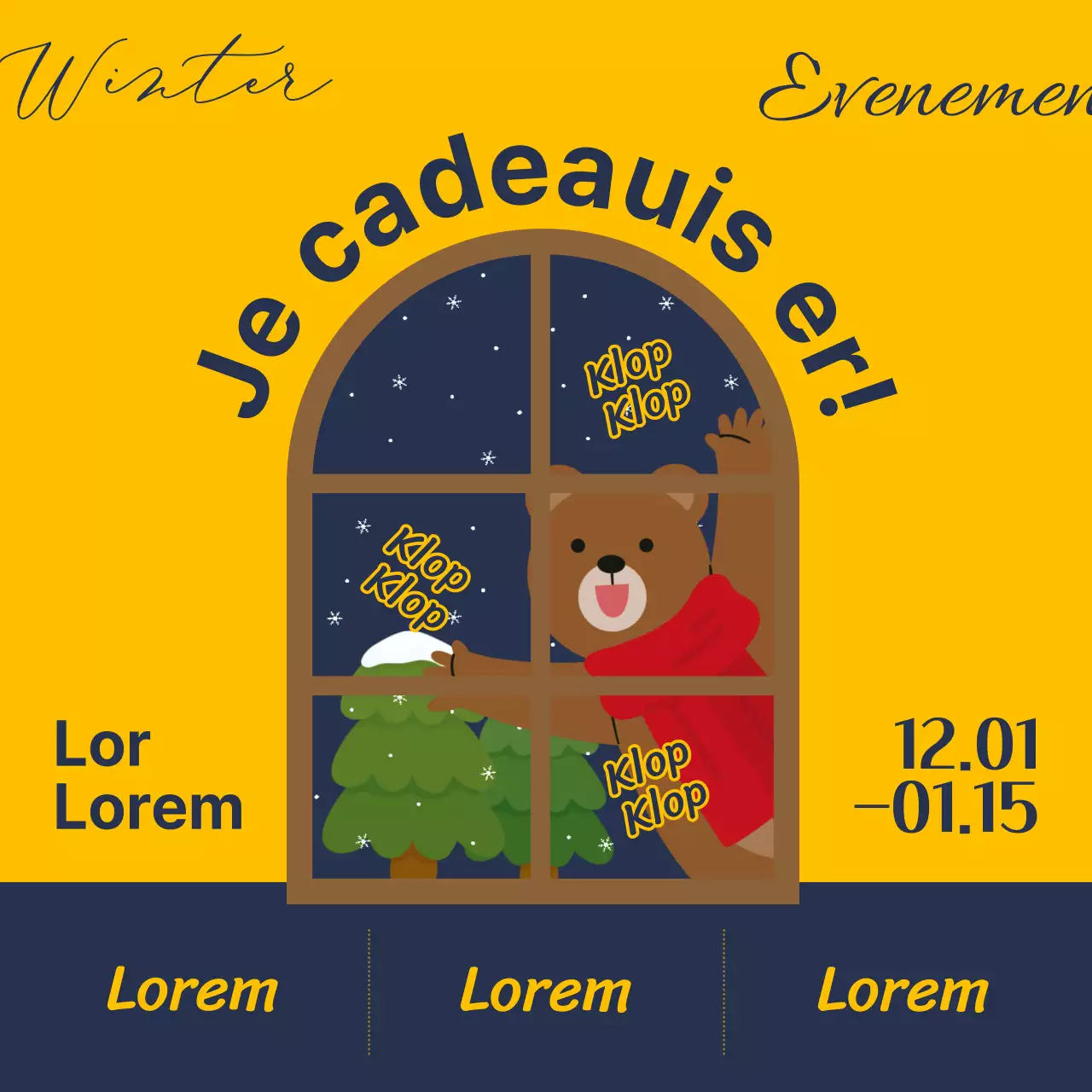 Pop-art advertenties voor winterse loyaliteit en kortingen in blauw en geel